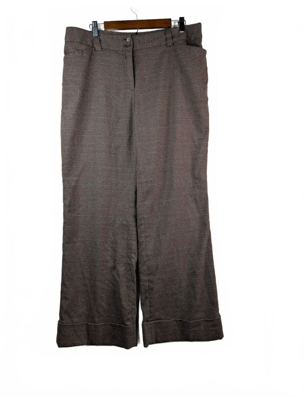 Lane Bryant Brown Glen Plaid Wide-Leg Trouser Pants Size 16
